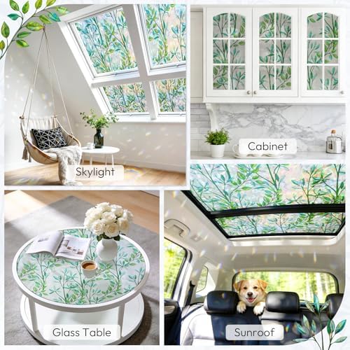 rabbitgoo Stained Glass Window Privacy Film, Rainbow Leaf, 23.6" x 157.4" - Image 6