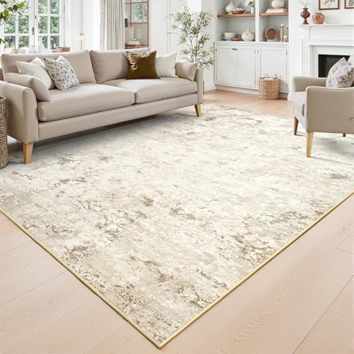 Toneed Washable 5x7 Beige Area Rug with Non-Slip Backing for Living Room by Toneed