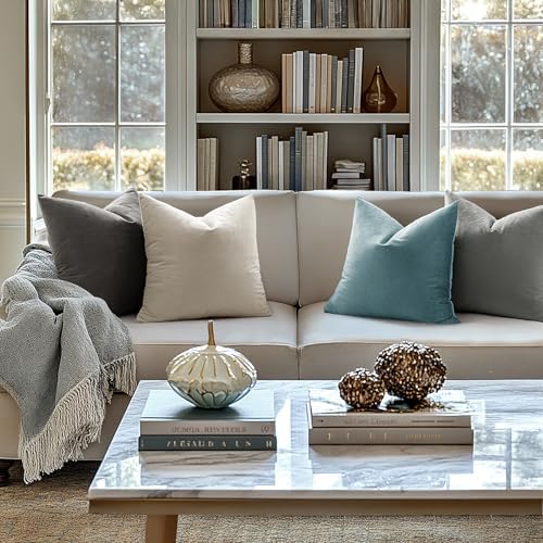 MIULEE Velvet Throw Pillow Covers 20x20 Inch Pack of 2 Cream White - Image 2