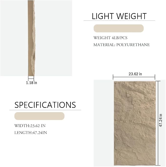 4-Pack 3D Faux Stone Wall Panels Rock Wall Panel Stone Yellow | 47.24"*23.62" PU Stone Wall Panels for Interior Decor, Lightweight & Waterproof - Image 2