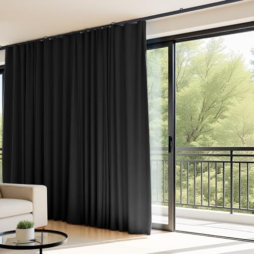 Room Divider Curtains Flexible Ceiling Tracks Set Curtain Track Ceiling Mount Blackout Curtain for Living Room Bedroom Ceiling Curtain Rod Privacy Dividers Panels W180 x H108 Black Drape & Black Rail - Image 2