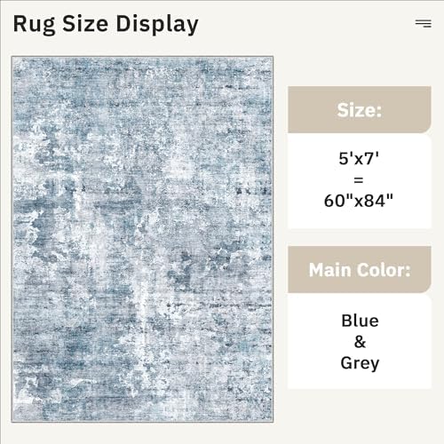 Soalmost Abstract Rug 5x7 Washable Area Rugs for Living Room, Blue/Grey - Image 5