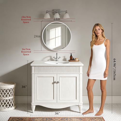 WallBeyond Round Wood Mirror 24 inch Circle Wall Mirror for Bathroom Round Wall Mirror for Wall Decor, Vanity, Entryway Living Room (White) - Image 6