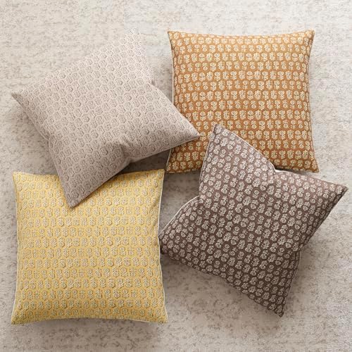 Foindtower Decorative Floral Print Throw Pillow Covers 22×22 Light Yellow - Image 5