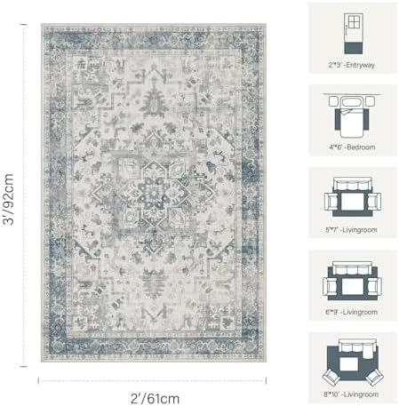 2x3 Blue Washable Entryway Rug,Small Door Mat for Bathroom Kitchen - Image 2