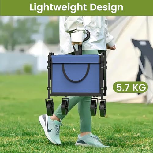 Blomoba Folding Wagon Cart with Wheels, 220lbs Utility Wagon Cart, Blue - Image 3