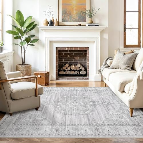 Washable Area Rugs 5x6 Entryway: Soft Ultra Thin Low Pile Mat Machine Washable Indoor Doormat Lightweight Entry Rug Anti Slip Backing Rugs for Living Room Bedroom Kitchen 5'x6' Light Grey - Image 5