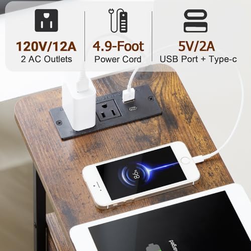 LOAKEKEL Narrow End Table with Charging Station, Small Nightstand - Image 6