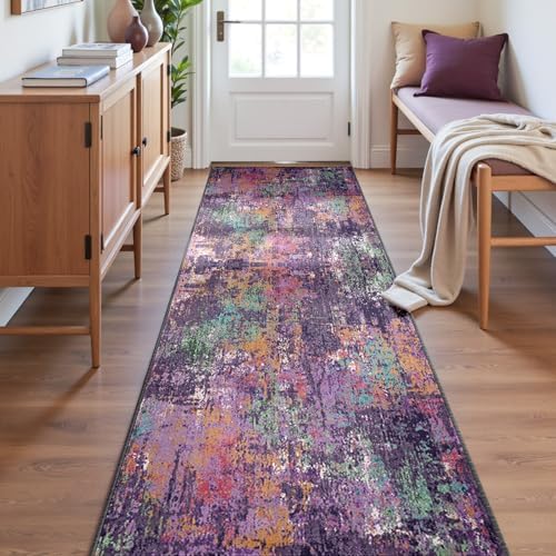 RELEANY Washable Runner 2'x6' Abstract Area Rug for Hallway Purple Multi - Image 4