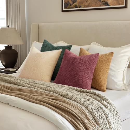 MIULEE Soft Decorative Chenille Pillow Covers Christmas Red Palette 18x18 - Image 3