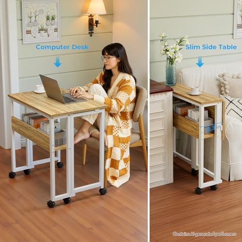 GreenForest Folding Desk with Wheels, 24.8" Rolling Table for Small Spaces - Image 6