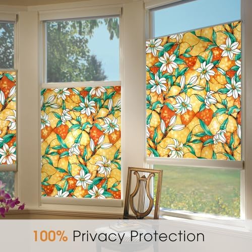 Coavas Floral Stained Glass Privacy Window Film for Bathroom - Image 2