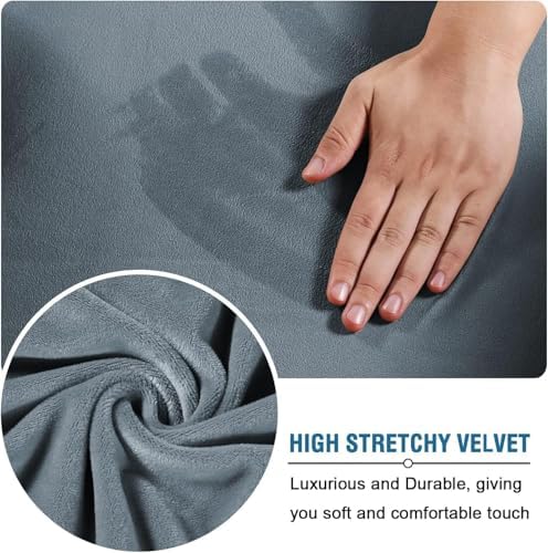 H.VERSAILTEX High Stretch Sofa Slipcover 4 Piece Cover Velvet Furniture Protector Form Fit Thick Velvet Extra Large Sofa Cover for 3 Cushion Couch Width Up to 97 Inch (Large Sofa, Stone Blue) - Image 5