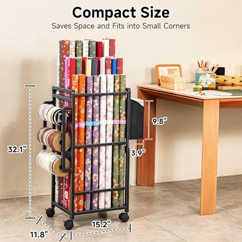 Aquzee Wrapping Paper Storage, Rolling Gift Wrap Storage Stand - Image 2