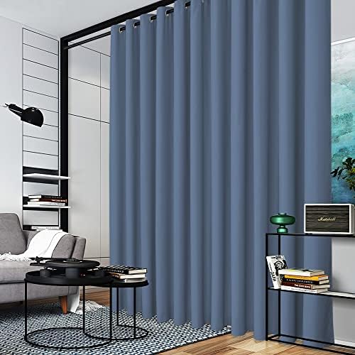 RYB HOME Extra Wide Curtain for Room Divider, Blackout Privacy Soundproof Curtains for Large Window Shared Bedroom Apartment Backdrop Home Theatre Backdrop, Stone Blue, 20ft Wide x 8ft Long - Image 3