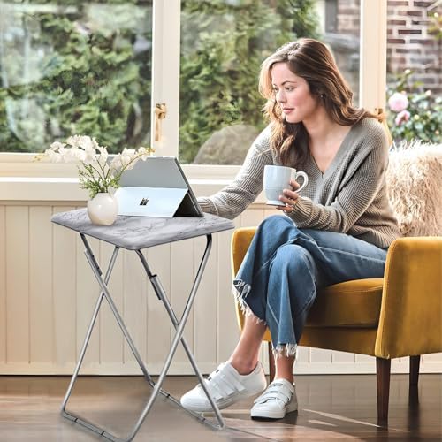 Garden 4 You TV Tray Table, Folding Dinner Tray With No Assembly Required, Sturdy Foldable Snack Eating Table for Living Room, 2PCS (White Marble) - Image 2