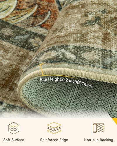 RELEANY Washable Area Rug, Round 8ft, Brick/Brown/Green - Image 4