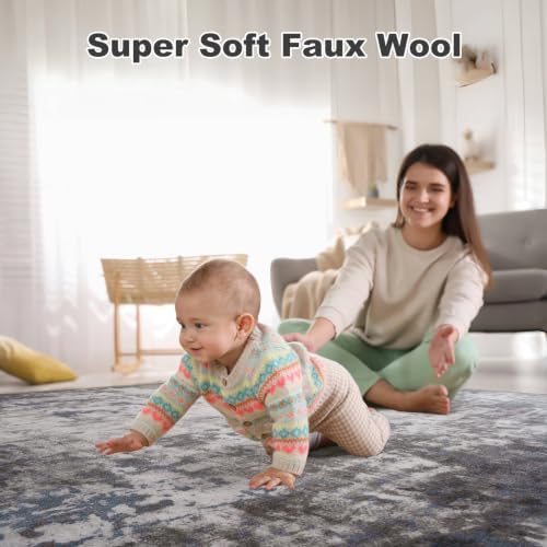 8x10 Area Rug for Living Room, Modern Abstract Rug for Bedroom, Indoor Non Slip Soft Washable Large Carpet, Stain Resistant, Low Pile Carpets for Dining Room Home Office Decor, Dark Grey Blue - Image 4