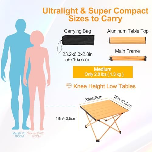 Tesouro Portable Camping Table,Folding Side Table Aluminum Top for Outdoor Cooking, Hiking, Travel, Picnic (Apricot-Medium) - Image 2
