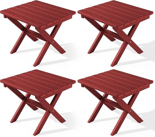 SERWALL Small Folding Outdoor Side Table Set of 4, Red by SERWALL