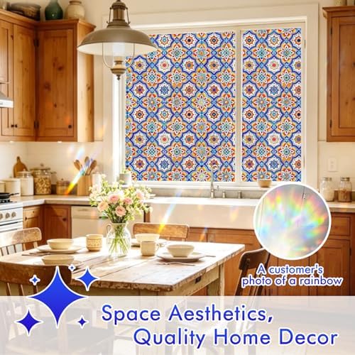SOMWISE Rainbow Stained Glass Window Privacy Film,Heat Blocking Save Energy - Image 3