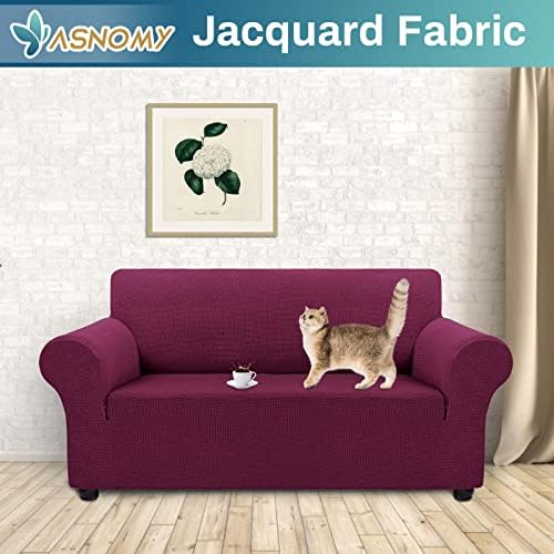Asnomy Stretch Couch Covers Washable, loveseat Cover Slipcovers,Wine Red - Image 2