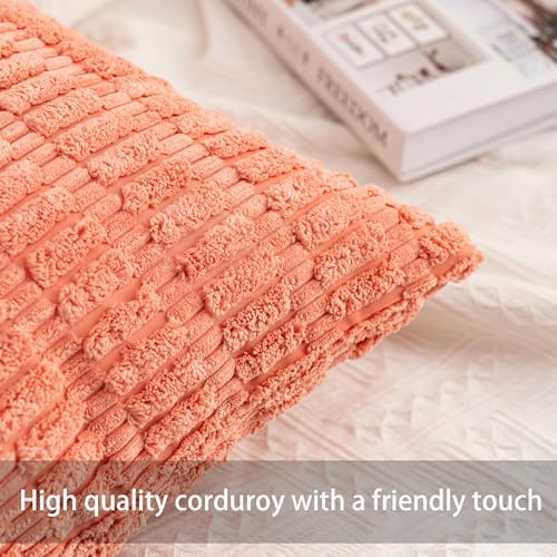 Aegero Pack of 2 Corduroy Decorative Throw Pillow Covers 18x18 Inch, Orange - Image 2