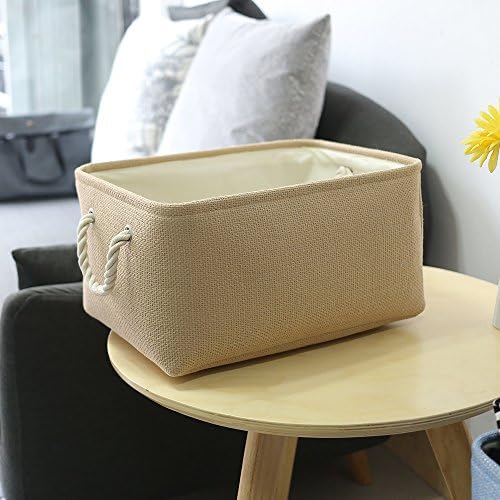 TheWarmHome Decorative Basket Rectangular Small Storage Basket Fabric Storage Bin Organizer Basket with Handles for Clothes Storage (Beige, 11.8L×7.9W×5.2H inch) - Image 4
