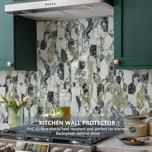 Vamos Tile Glossy Ice Green Backsplash Tile Peel and Stick, 12.8 x 12.8 Inch 10 Sheets Long Hexagon PVC Self Adhesive Mosaic Wall Tiles Stick on Backsplash for Kitchen Bathroom and Fireplace - Image 2