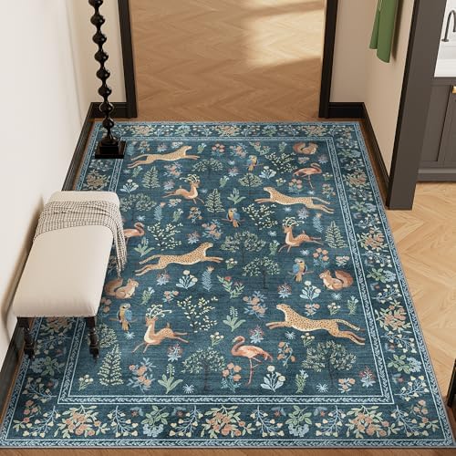 DUKINO 3x5 Rug, Washable Animal Area Rug for Bedroom Non Slip, Blue - Image 5
