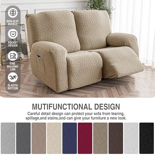 Genina Waterproof Recliner Loveseat Cover,2 Seat Couch Cover,Khaki - Image 5