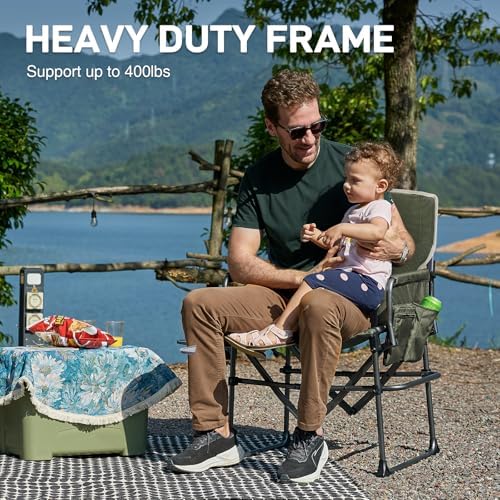 EVER ADVANCED Camping Directors' Chair with Side Table, Portable Folding Chair with Compact Size, Heavy Duty with Pocket for Camping, Lawn, Sports and Fishing, 400lbs, Green 2 Pack - Image 2