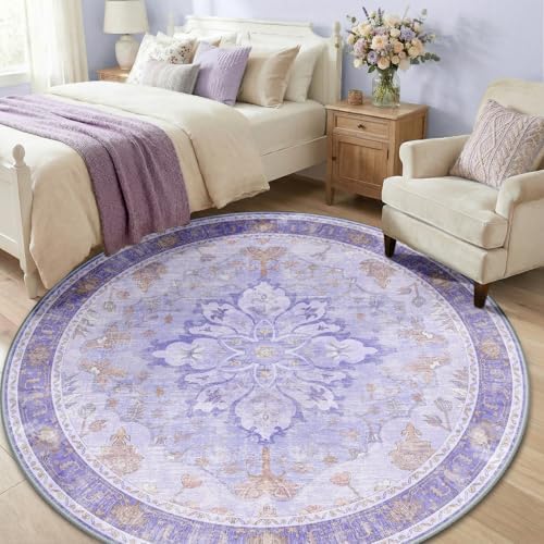 RELEANY Washable Area Rug, Round 6ft, Purple - Image 3