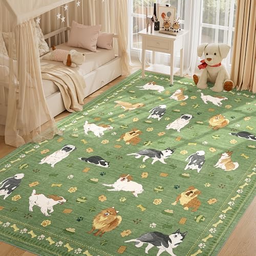 DUKINO 8x10 Area Rug, Washable Dog Rugs for Living Room Soft, Green - Image 3