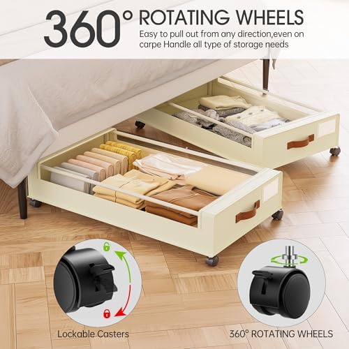Yecaye 4 Pack Under Bed Storage with Wheels, Under Bed Storage Containers with Lids, Large Under Bed Rolling Storage with Clear Window & Label, Rolling Drawers for Clothes, Blankets, Books - Image 3