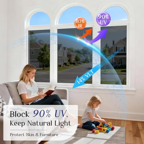 Haton One Way Window Tint for Home with Tools, Black-Silver 35.4" x 78.7" - Image 3
