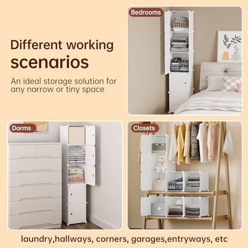 MAGINELS 5 Cube Storage Cabinet, Narrow Clothes Storage with Doors,Tall Plastic Standing Organizer Shelves for Small Spaces,Use to Closet,Bedroom,Livingroom,White(11.8x11.8inch) - Image 5