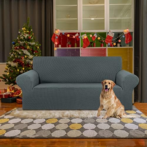 KEKUOU Stretch Loveseat Couch Cover, 2 Cushion Couch Slipcover,Grey - Image 2