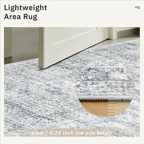 Soalmost Round Rugs 9ft Living Room Circle Area Rug 9x9 Grey Vintage - Image 6