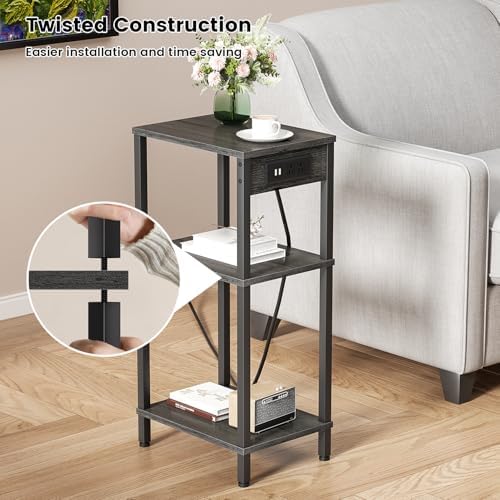 Tall Side Table with Charging Station, 30 Inch Tall End Tables Living Room - Image 5