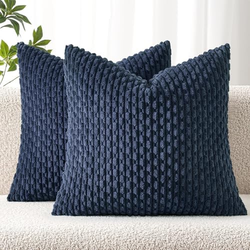 MIULEE Decorative Throw Pillow Covers 16x16 Navy Blue Textured Corduroy by MIULEE