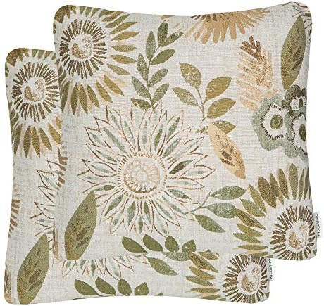 Mika Home Pack of 2 Throw Pillow Covers Decorative Pillow Cases for Sofa Couch Bed,Sunflower Pattern,22x22 Inches,Green Cream by MikaHome