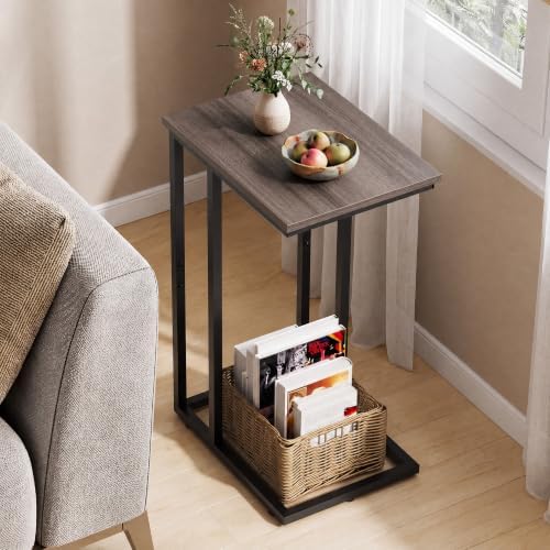 WLIVE Small Side Table, C Shaped End Table for Couch, Sofa and Bed, Tv Tray Table that Slides Under for Living Room, Bedroom, Bedside, Gray and Black - Image 2