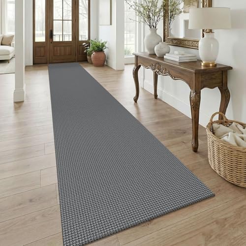 KOZYFLY 3x18 Runners Rugs for Hallway, Extra Long Washable Runner Rug, Non Slip Rubber Backed Kitchen Runner, Cotton Entryway Rug, Floor Carpet for Entry, Aisle, Hall, Grey/Dark Grey by KOZYFLY