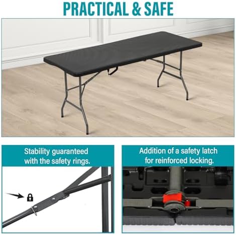 FDW | 6FT Folding Table | Black Ratten | Portable Plastic Table - Image 4