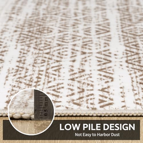 Small Area Rug-2x3 Entryway Rug Non Slip Washable Low Pile Indoor Door Mat Neutral Distressed Boho Moroccan Entrance Rugs Carpet for Bedroom Kitchen Powder Room Front Porch Bathroom, Brown - Image 4