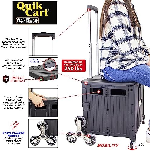 dbest Products Quik Cart Stair Climber Collapsible Rolling Crate - Black - Image 2
