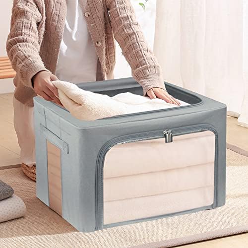 UUBEMM Clothes Storage Bins with Foldable Sturdy Frame,Stackable Storage Box for Closet Shelf Organizers for Seasonal Clothing,Blankets,Towel Bed Sheets,Toys Gift Others (Medium -40L x3PACK, Grey) - Image 4