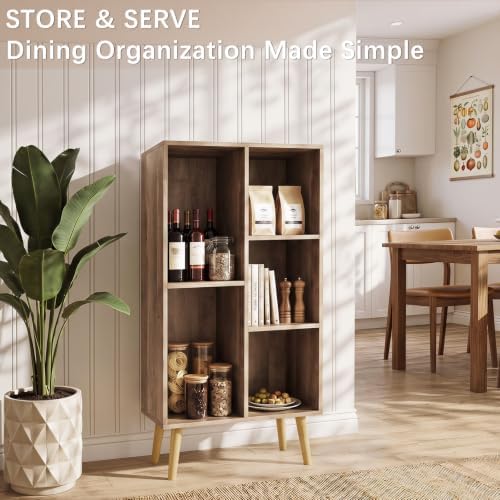 YAHARBO Small Yellow Narrow Bookshelf,4 Tier Modern Bookcase with Legs,Bookshelves Wood Storage Shelf,Rustic Book Shelves Cube Organizer,Display Bookcase - Image 6