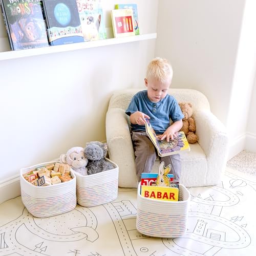 NaturalCozy Storage Cubes 9”x9”x7”Cotton Rope Woven Baskets for Organizing 3-Pack | 9 Inch Cube Storage Bin | Small Basket for Shelf Nursery, Pantry, Decorative Plant, Bathroom Closet, Toy Gift - Image 4